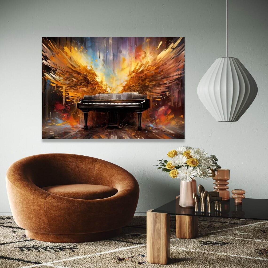 Tableaux abstraits de piano à queue 60x90cm avec cadre intérieur en toile - 8