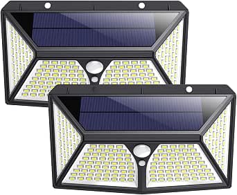 Lampe Solaire Extérieure Moderne Noir 180 LED, Détecteur de Mouvement Spot, Étanche Sans Fil, Montage Mural, Jardin, Garage
