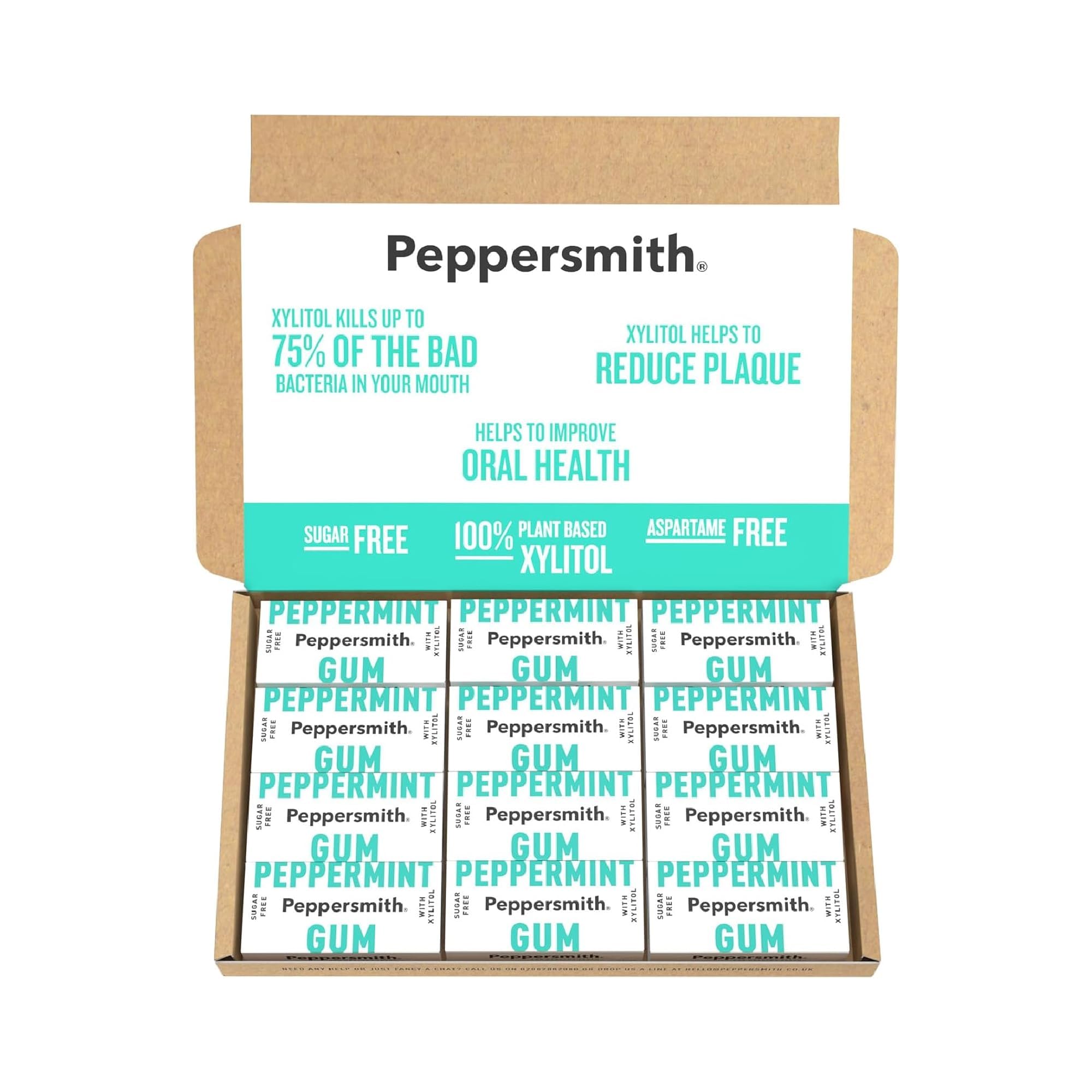 Peppersmith 100 Percent Xylitol Peppermint Chewing Gum 15 g (Pack of 12, Total 120 Pellets)