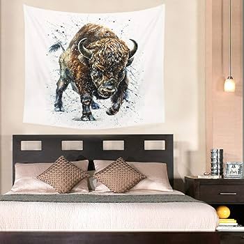 バッファロー　壁掛け　インテリア Amazon.co.jp: 絵画 ホワイトバッファローの正面図インテリア