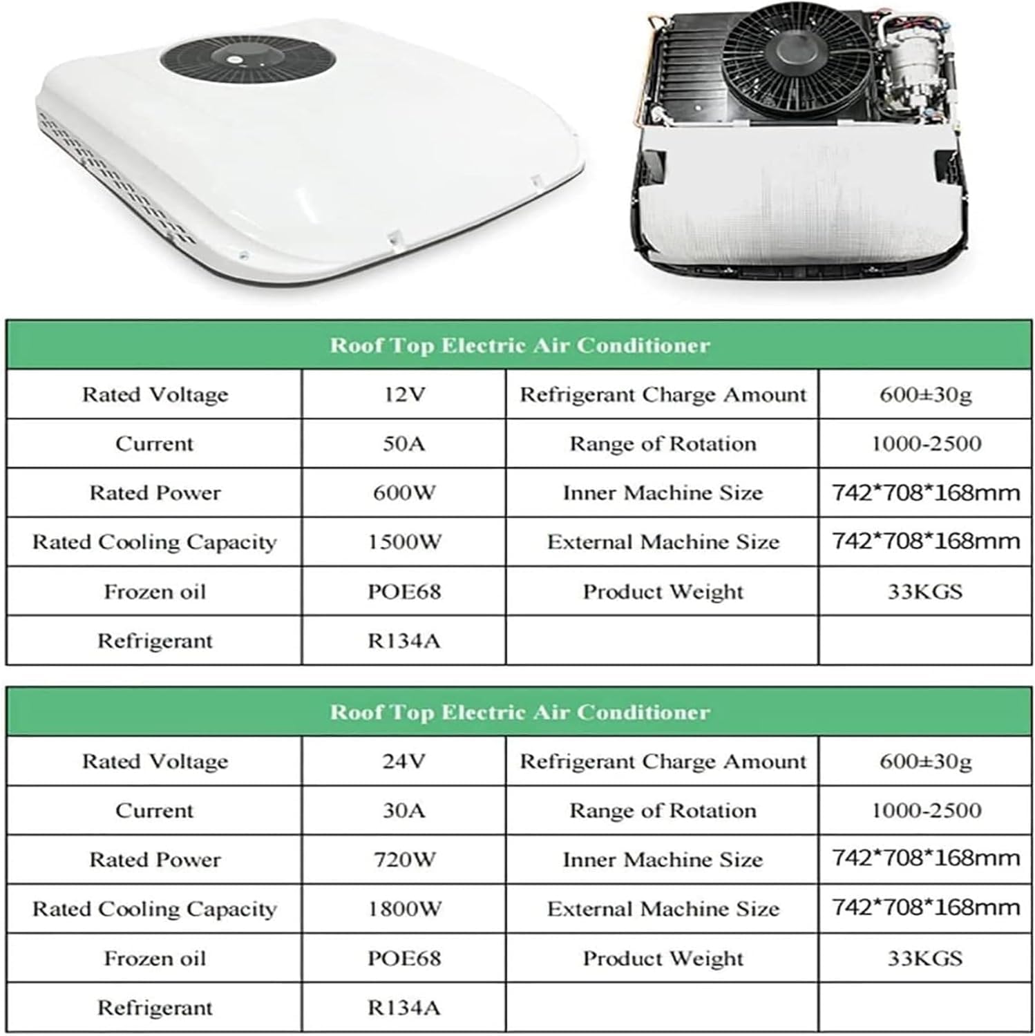 Amazon | 12V/24V ユニバーサル電動トラック RV 屋上エアコン、超薄型