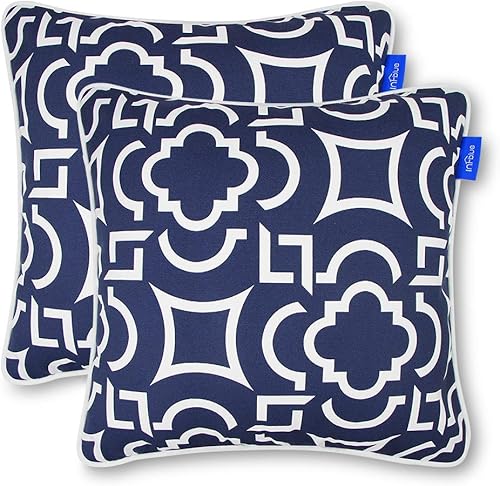 Juego de 2 almohadas decorativas para patio exterior e interior, repelente al agua, para patio, jardín (18 x 18 pulgadas, geometría azul)