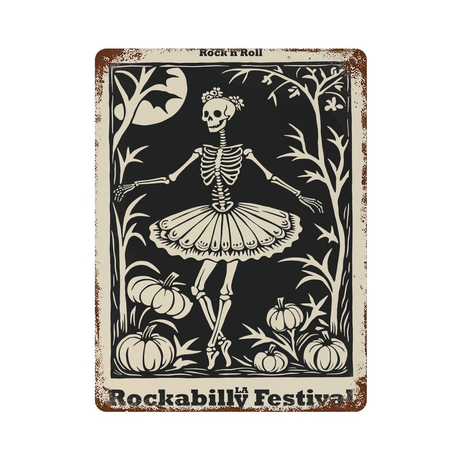 Rockabilly Festival Skeleton Ballerina Poster 15.7"x11.8" Weathered Tin Sign, Shabby Chic Decor for Farmhouse, Kitchen And Entryway Decor