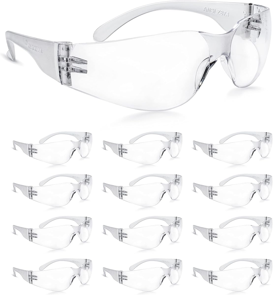 amoolo Clear Safety Glasses, ANSI Z87.1 Impact Resistant, 24 Pack, Adult | Wraparound Polycarbonate Eyewear with Anti-Scratch Coating, UV Protection, Lightweight, for Industrial Work, Laboratory