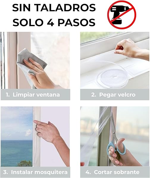 Mosquiteras para Ventanas, Velcro Autoadhesivo, Mosquitera Ventana, Ajustable, Instalación Fácil sin Taladro ni Herramientas, Red Mosquitera para Janelas, Rede Mosquiteira, Mosquito Net, 200x150, 1ud. - 3