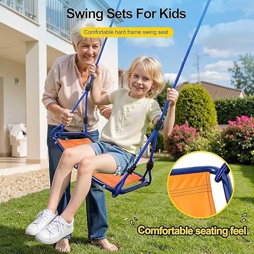 Miniatura 10 de Juego de columpios 2 en 1 para niños, juego de columpios para exteriores de 500 libras, 1 asiento de columpio con platillo y 1 cinturón para