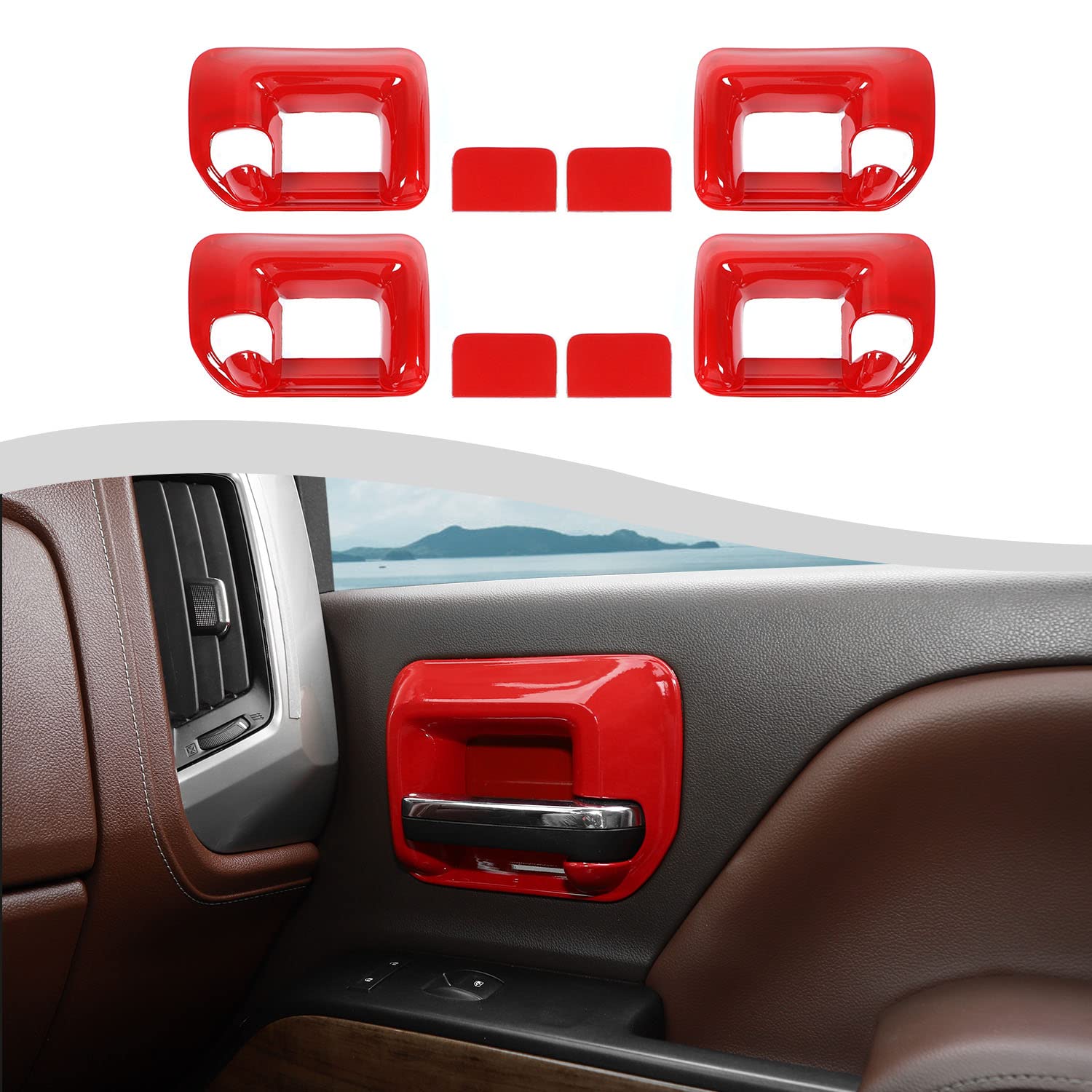 JWWYInner Door Handle Protection Cover Trim Compatible with 2014-2018 Chevy Silverado Carbon Fiber Red