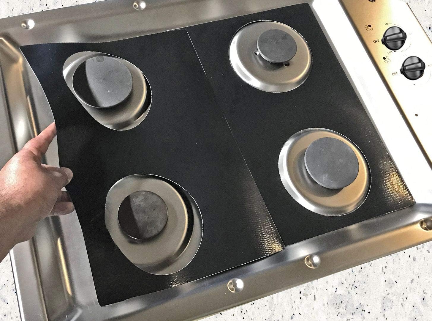 Premium Plus Stove Protectors for GE Gas Cooktop Model JGP329SET2SS, Custom Cut, Easy to Clean Stove Liner, Made in the USA.