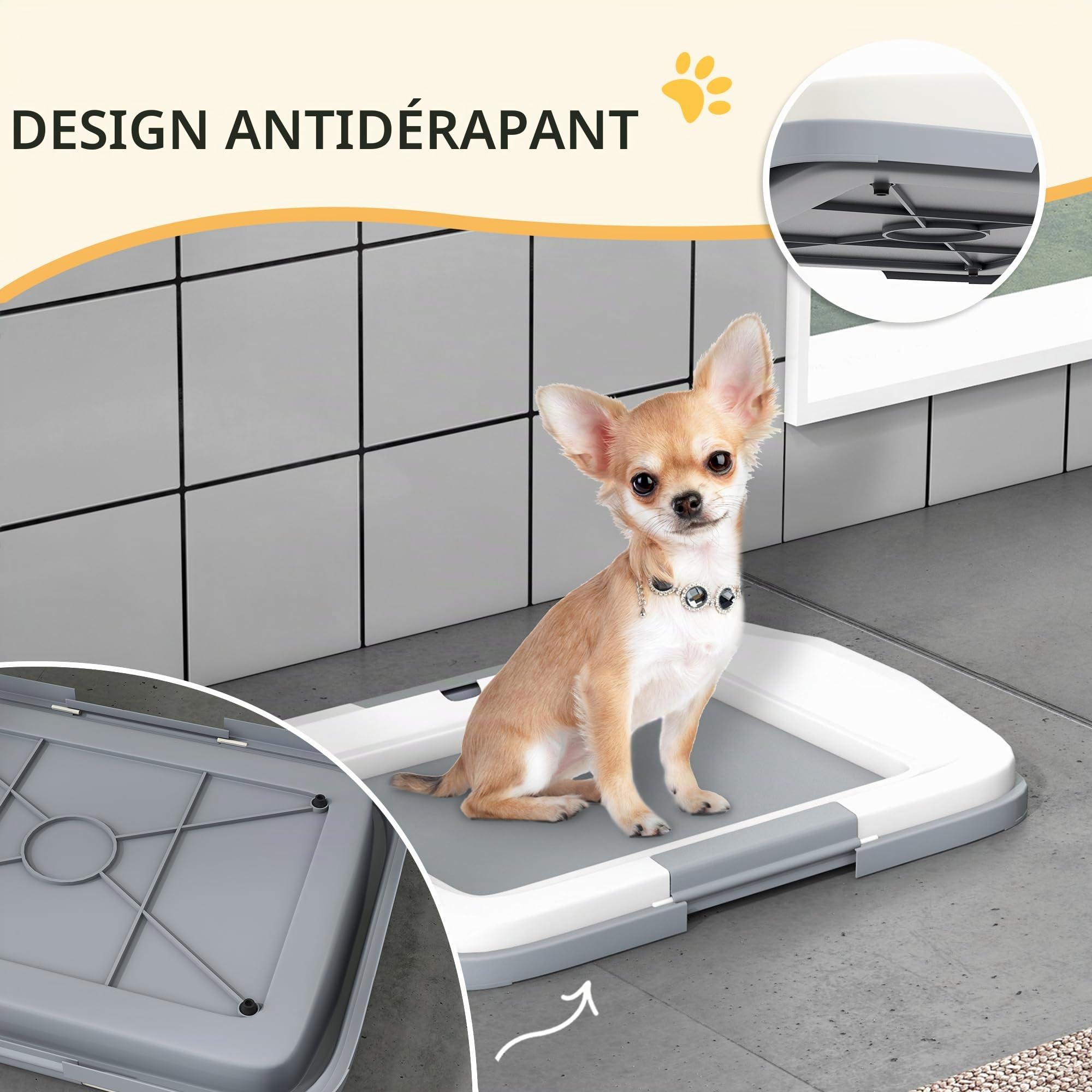 PawHut Bac de toilette pour chien, litière pour chien, tapis d'urine pour le dressage des chiots, plateau de pot pour animal de compagnie, support de tapis de toilette pour intérieur, balcon