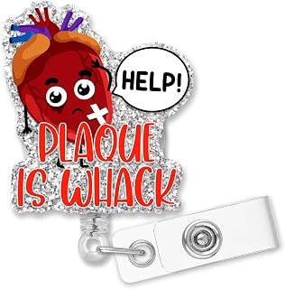 Retractable Plaque is Whack Badge Reel with Alligator Clip, Funny Silver Glitter Cartoon Heart Badge Holder Gift for Doctors Nurses Cath Lab Cardiologist Heart Anatomical Cardiac Nursing