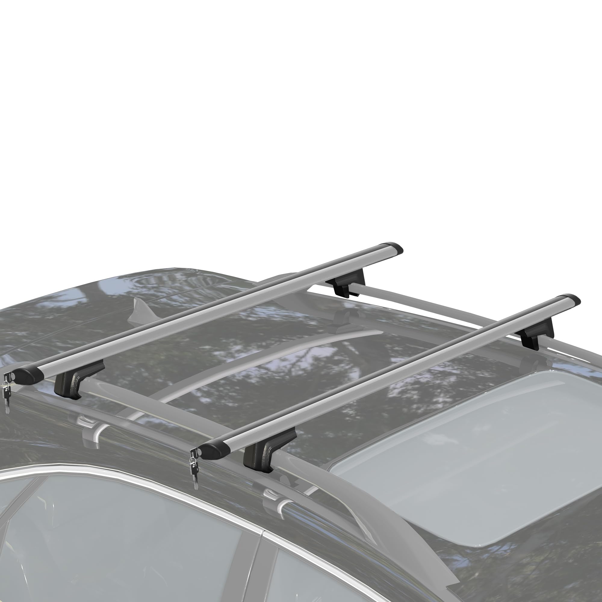 HOMCOM Barre Portatutto per Auto in Alluminio, Barre Portapacchi Macchina con Blocco e Chiavi di Sicurezza, Distanze fino a 120 cm, Capacità da 75 kg, per SUV, Berline e Furgoni, Argento