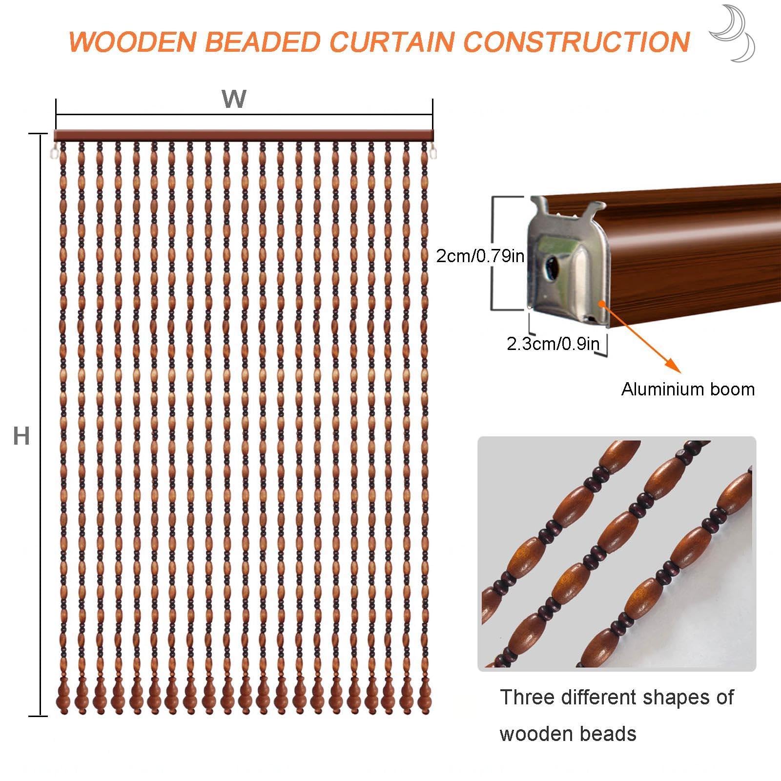 Cortina De Cuentas De Madera Marrón,Cortina De Mosca,Retro Separador De Ambientes O Decoración De Balcón,Cortinas De Privacidad Transpirables,60-145cm De Ancho,para Puerta,70strands-140x210cm