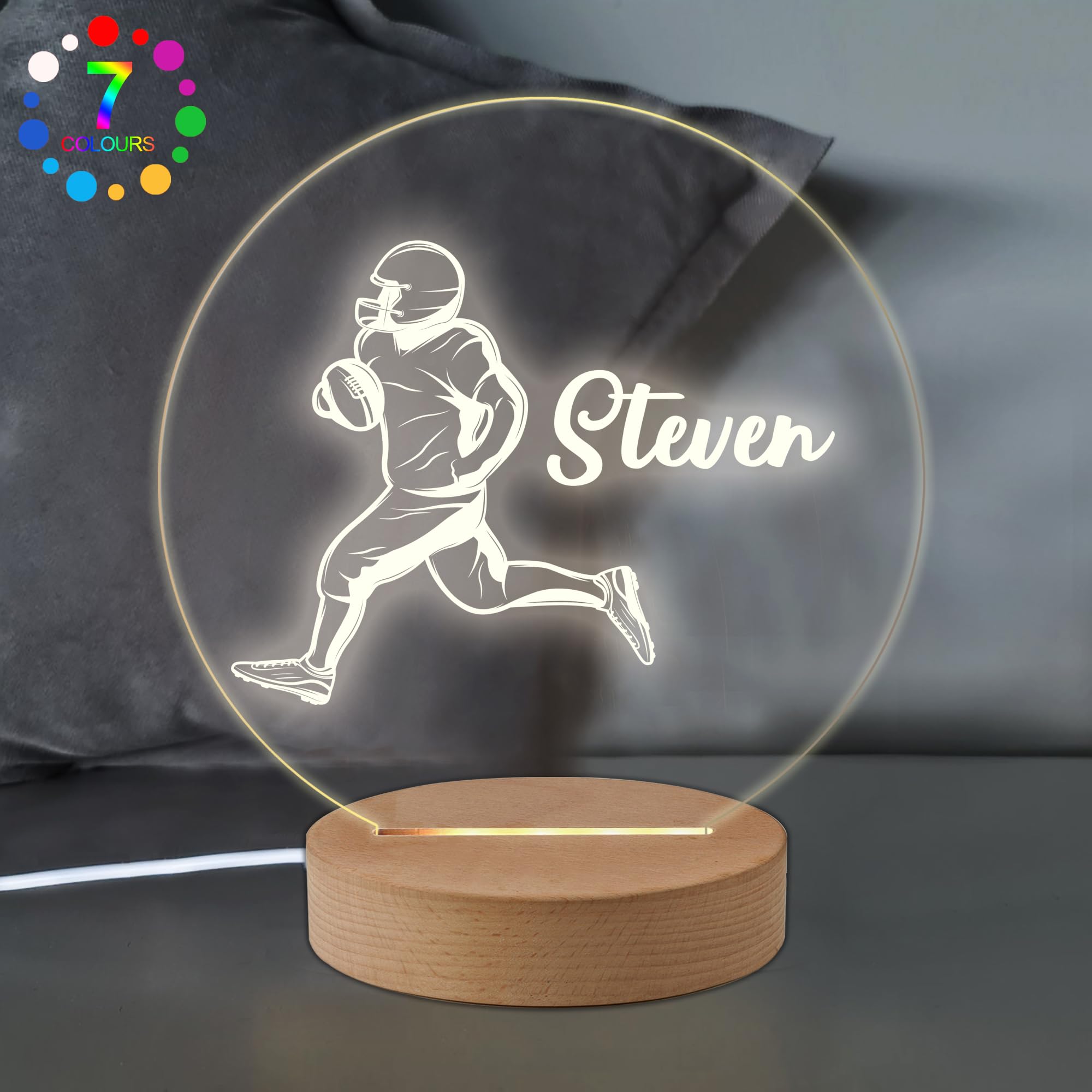 EDSG Personalised Rugby Night Light Gifts Baby Night Light Bedroom Decor for Christmas Birthday Custom 7 Colors Acrylic Night Lamp Gift with Any Name for Boys Kids Toddler Newborn(Design 2)
