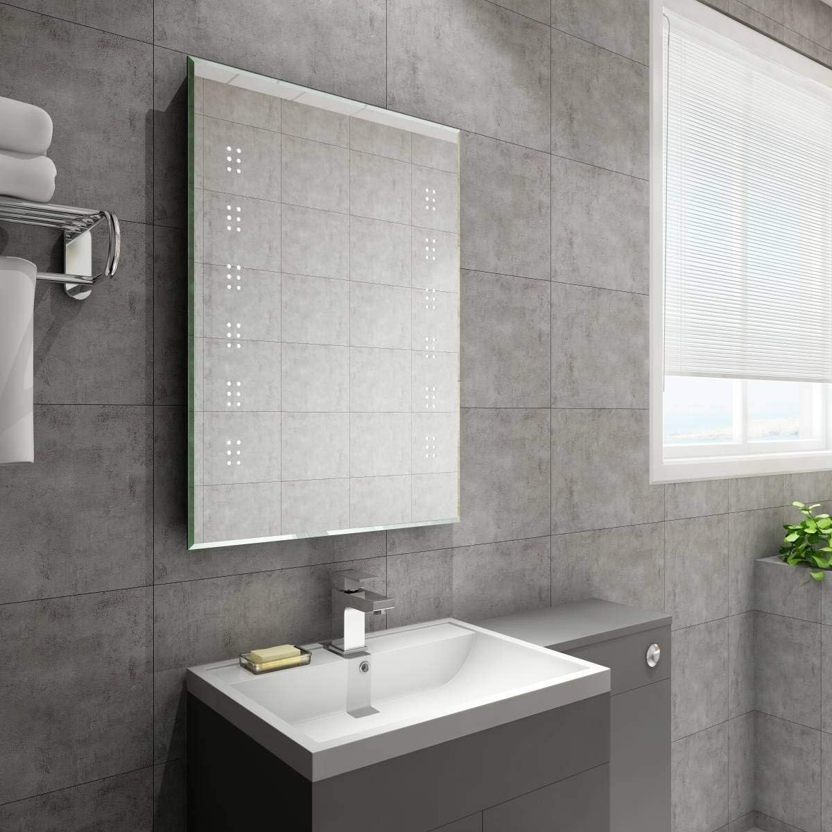 Aquariss 700 x 500mm Illuminated LED Bathroom Mirror with Demister IP44