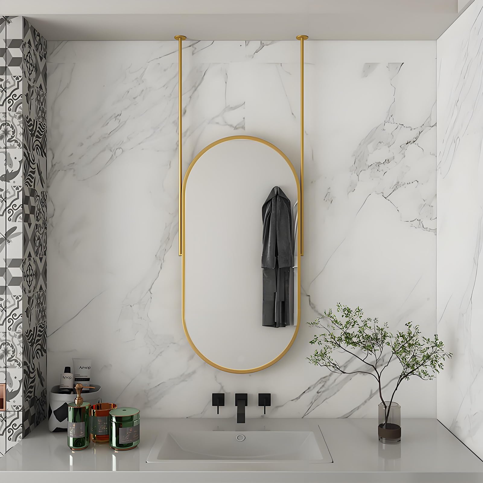 FGXHHS Modern Oval Mirror with Gold Frame, Entrance Decorative Mirror, Bathroom Cloakroom Clear and Practical Wall-Mounted Mirrors(40cmx70cm)