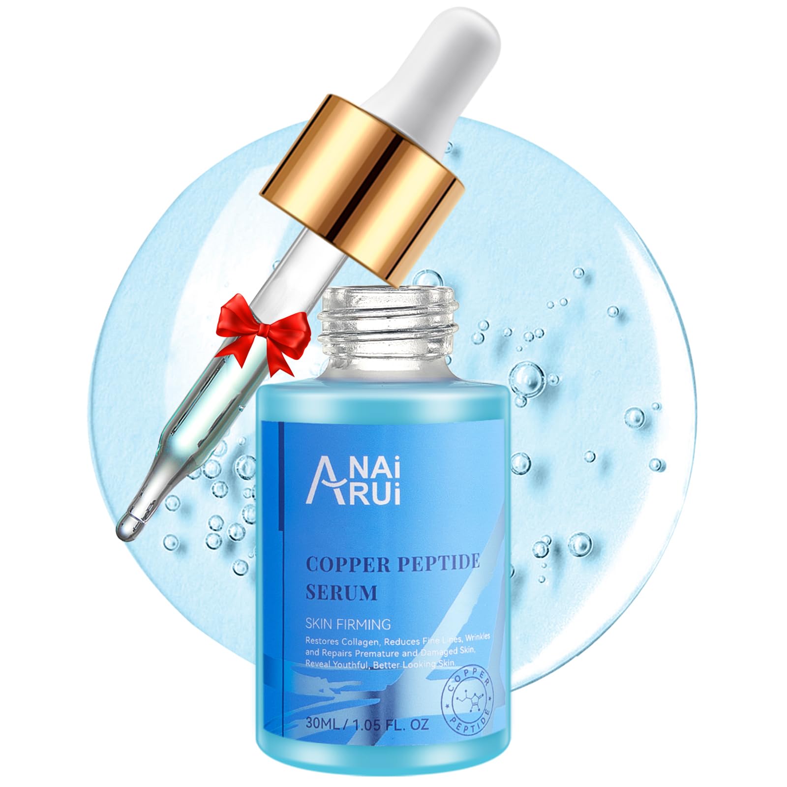 ANAI RUI Copper Peptides Serum for Face -Copper Peptide Face Serum + Hyaluronic Acid - Reduces Fine Lines & Wrinkles, Plumping and Radiant Skin, 1.fl.Oz