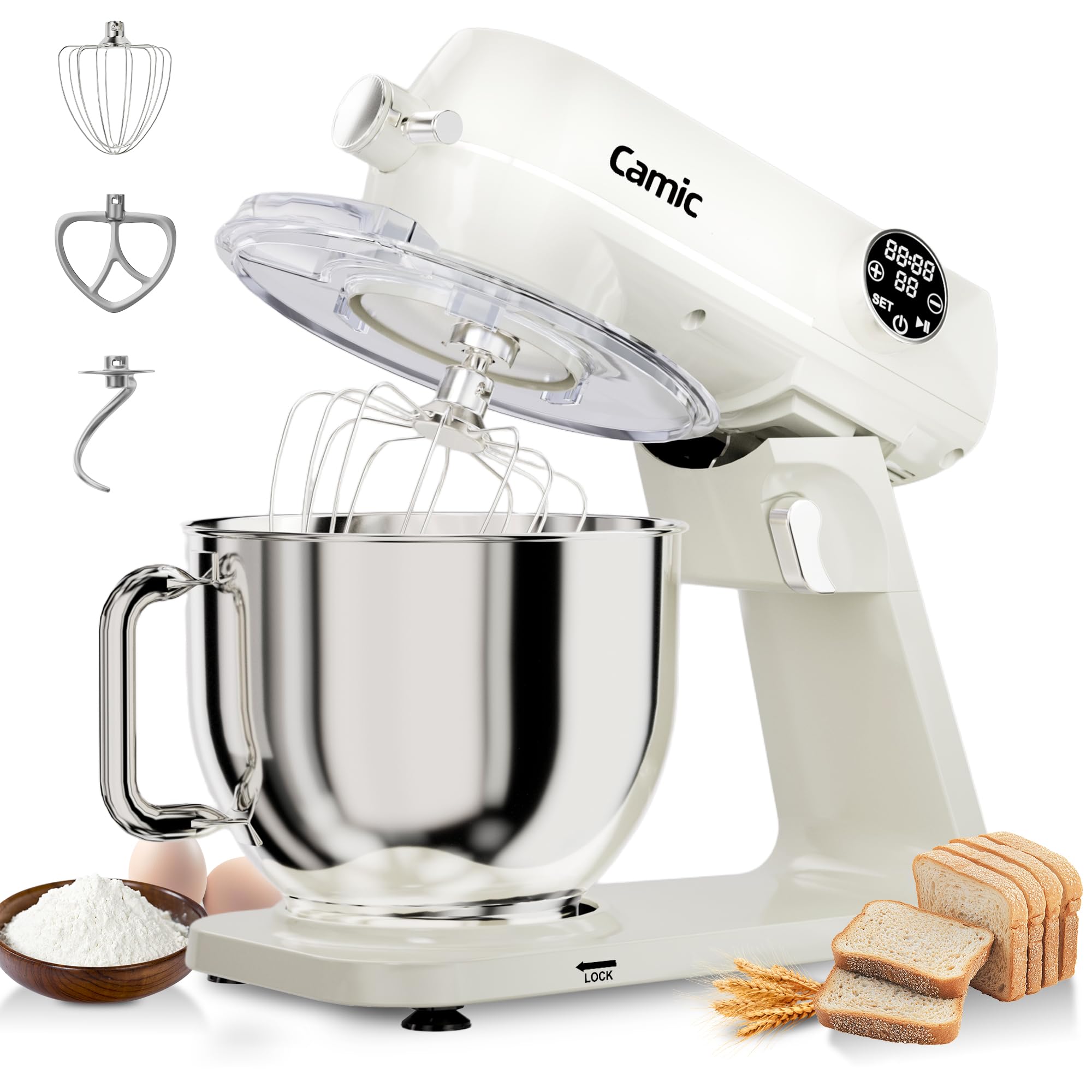Camic 8.45 QT all metal stand mixer in white with stainless bowl