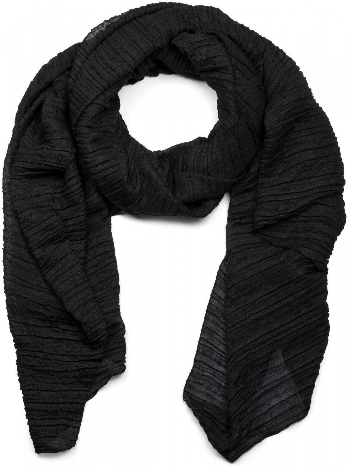 styleBREAKER Women's Scarf Solid Color with Fine Crinkled Surface, Lightweight Fabric, Pleated, Pleats 01016107, Colour:Black