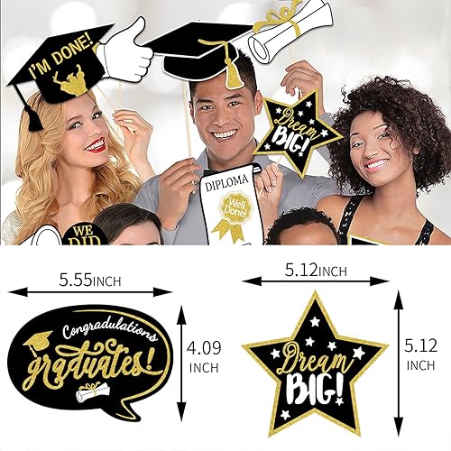 Miniatura 2 de Decoraciones de fiesta de graduación de oro negro y accesorios para cabina de fotos - 25 piezas