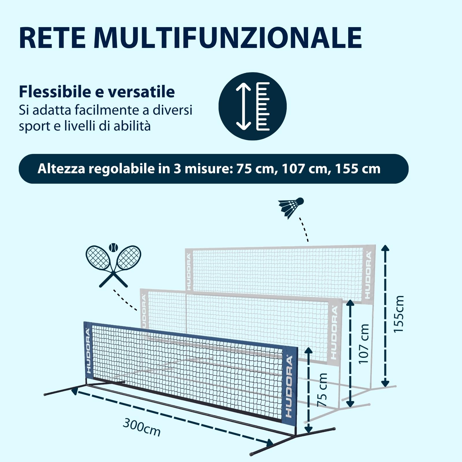 HUDORA Rete multiuso Street multifunzione per tennis e badminton regolabile da esterno resistente alle intemperie