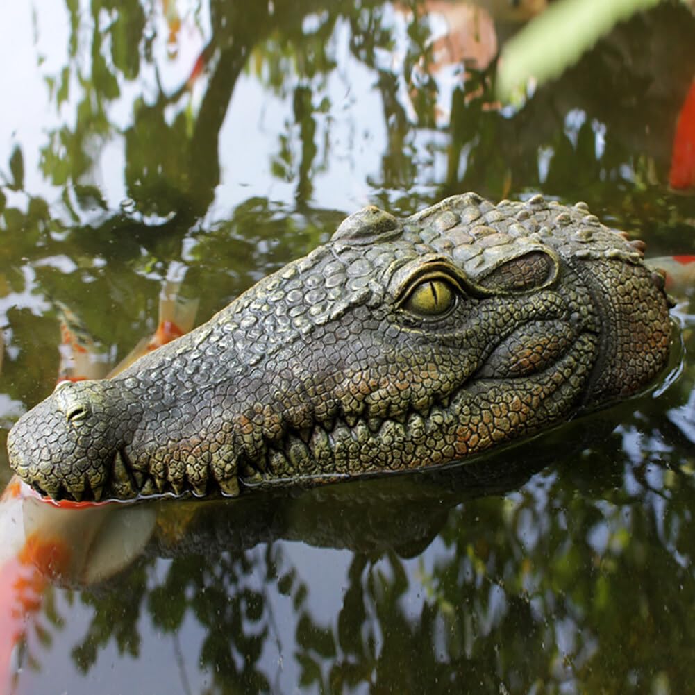 Resin Alligator Head Decor Yard Outdoor Garden Pond Decoration, 13 Inches Fake Crocodile Head Alligator Head, Creative Resin Animal Floating Scary Statue Realistic Crocodile Statue