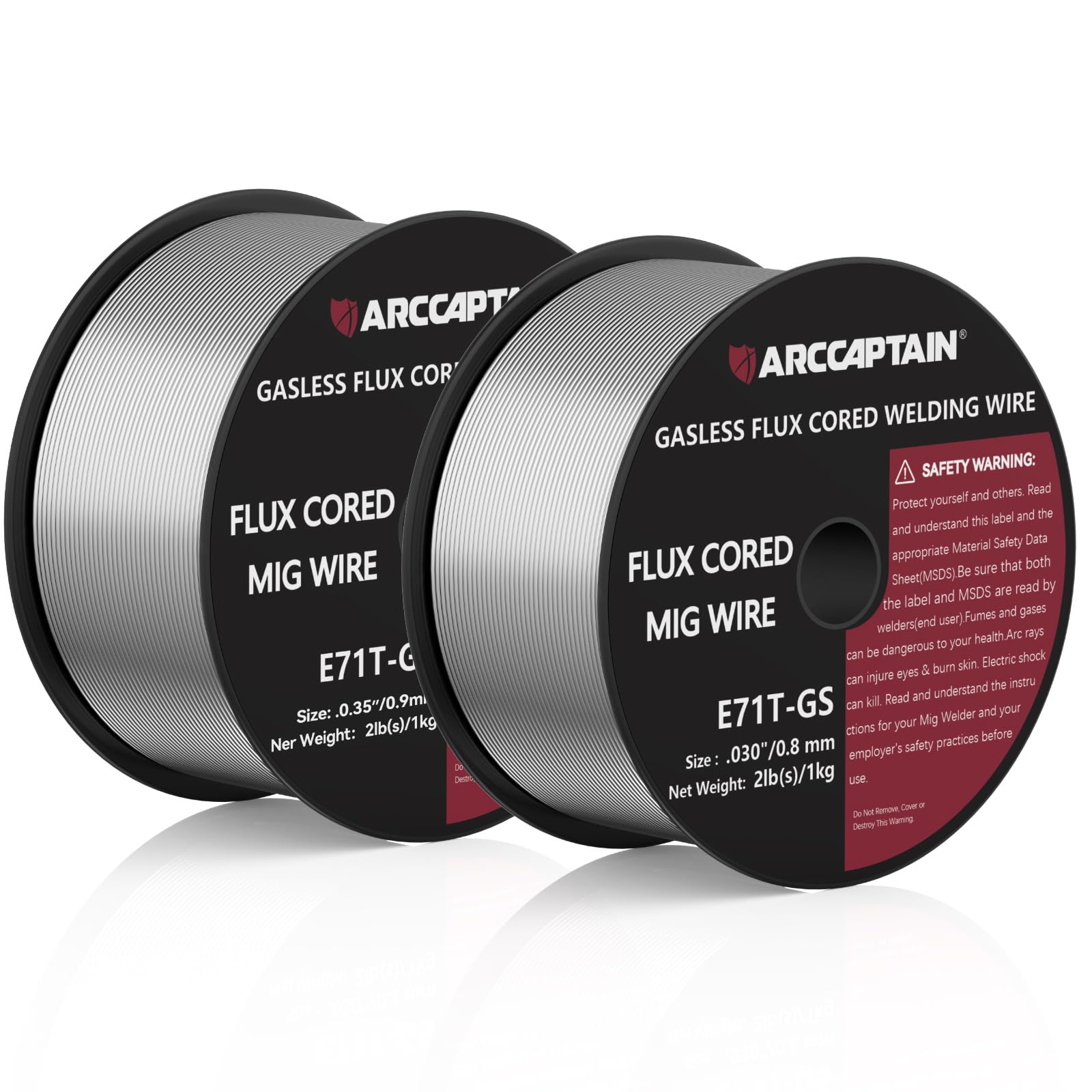 ARCCAPTAIN Flux Core Welding Wire .030“ & .035" E71T-GS Mig Welding Wire 2-Pound Spool Gasless Mild Carbon Steel Compatible With Lincoln Miller Forney