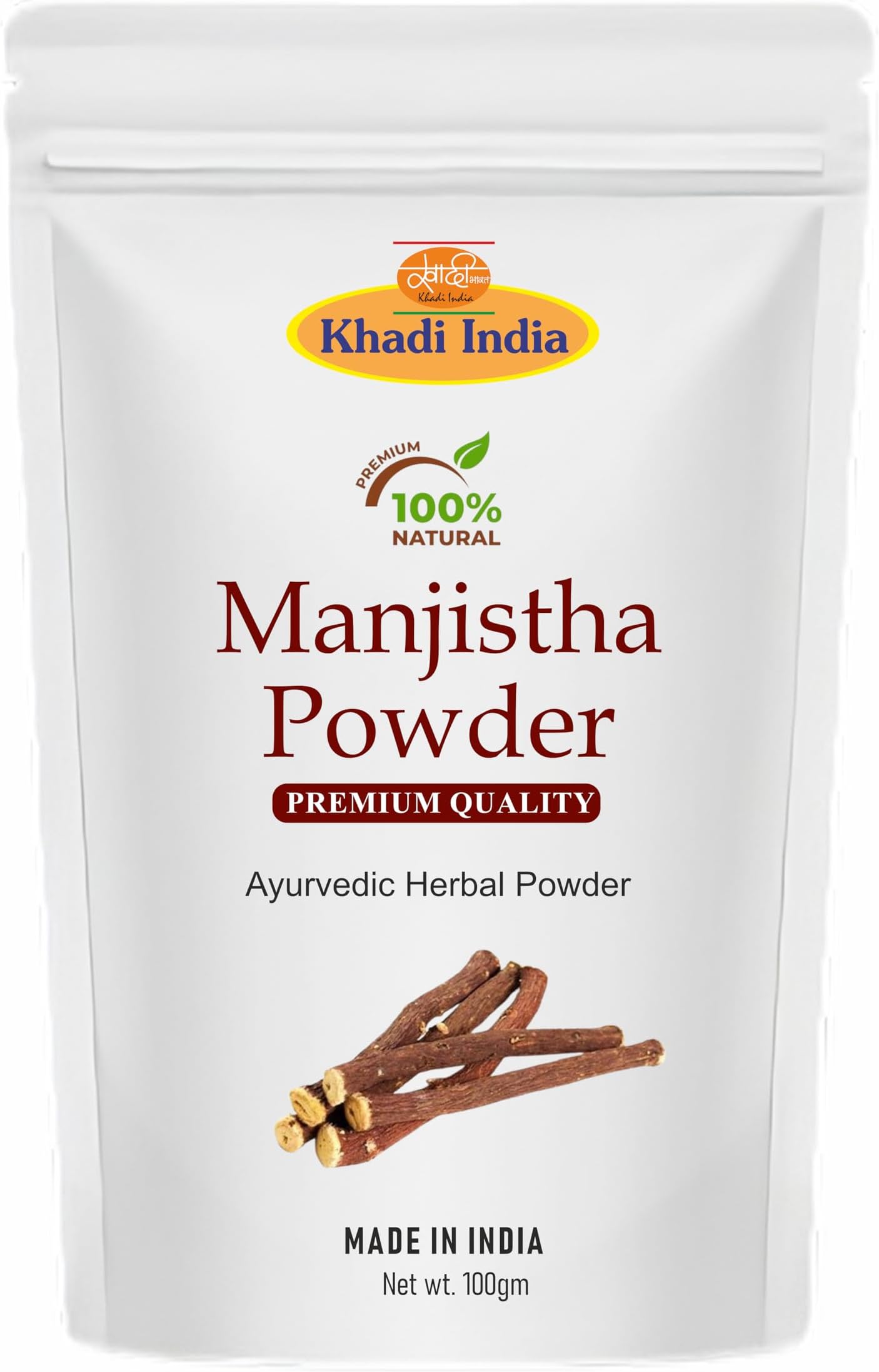 Khadi 100% Pure & Organic Manjistha Powder, 100g |Rubia Cordifolia |100% Pure & Natural for Skin Whitening| Manjistha Powder for face, Hair Care & Skin CareFresh (100gm., MANJISTHA)