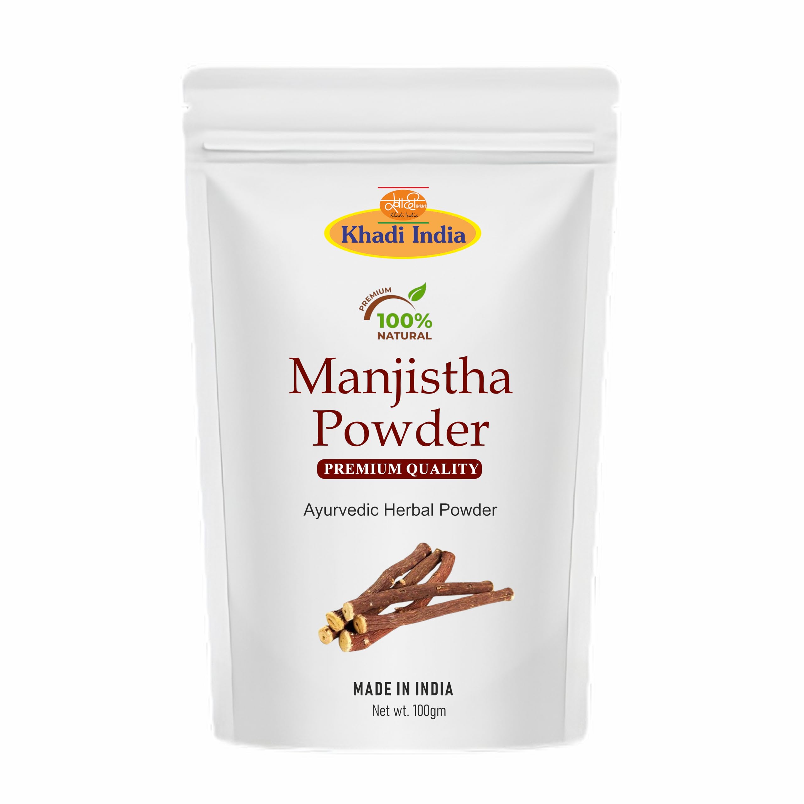 Khadi 100% Pure & Organic Manjistha Powder, 100g |Rubia Cordifolia |100% Pure & Natural Manjistha Powder for Skin Whitening| Manjistha Powder for face, Hair Care & Skin CareFresh (100gm., MANJISTHA)