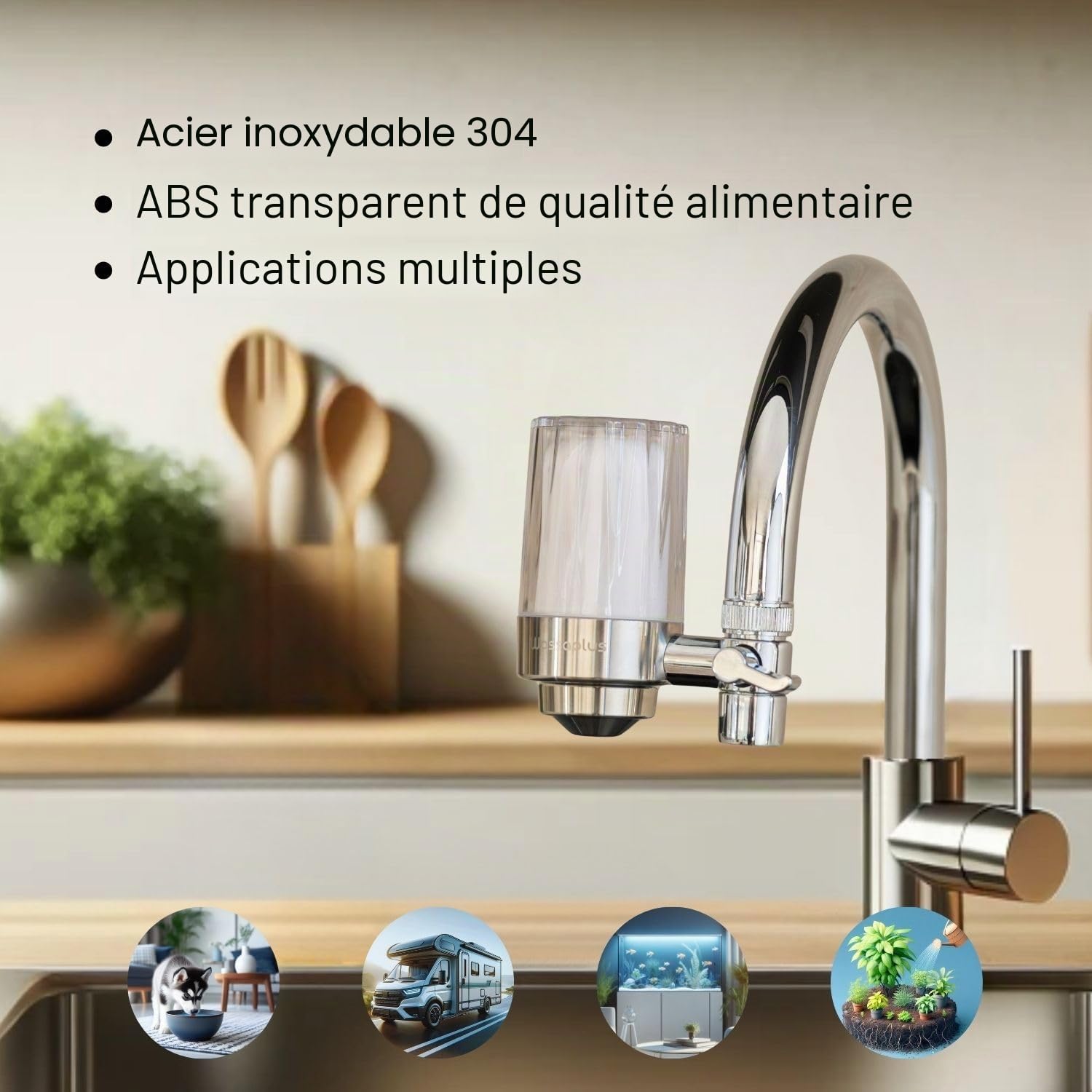 Super Core Filtre à eau pour robinet en acier inoxydable – Purificateur d'eau écologique – Élimine le chlore, les bactéries, la rouille, les microplastiques et améliore le goût de l'eau