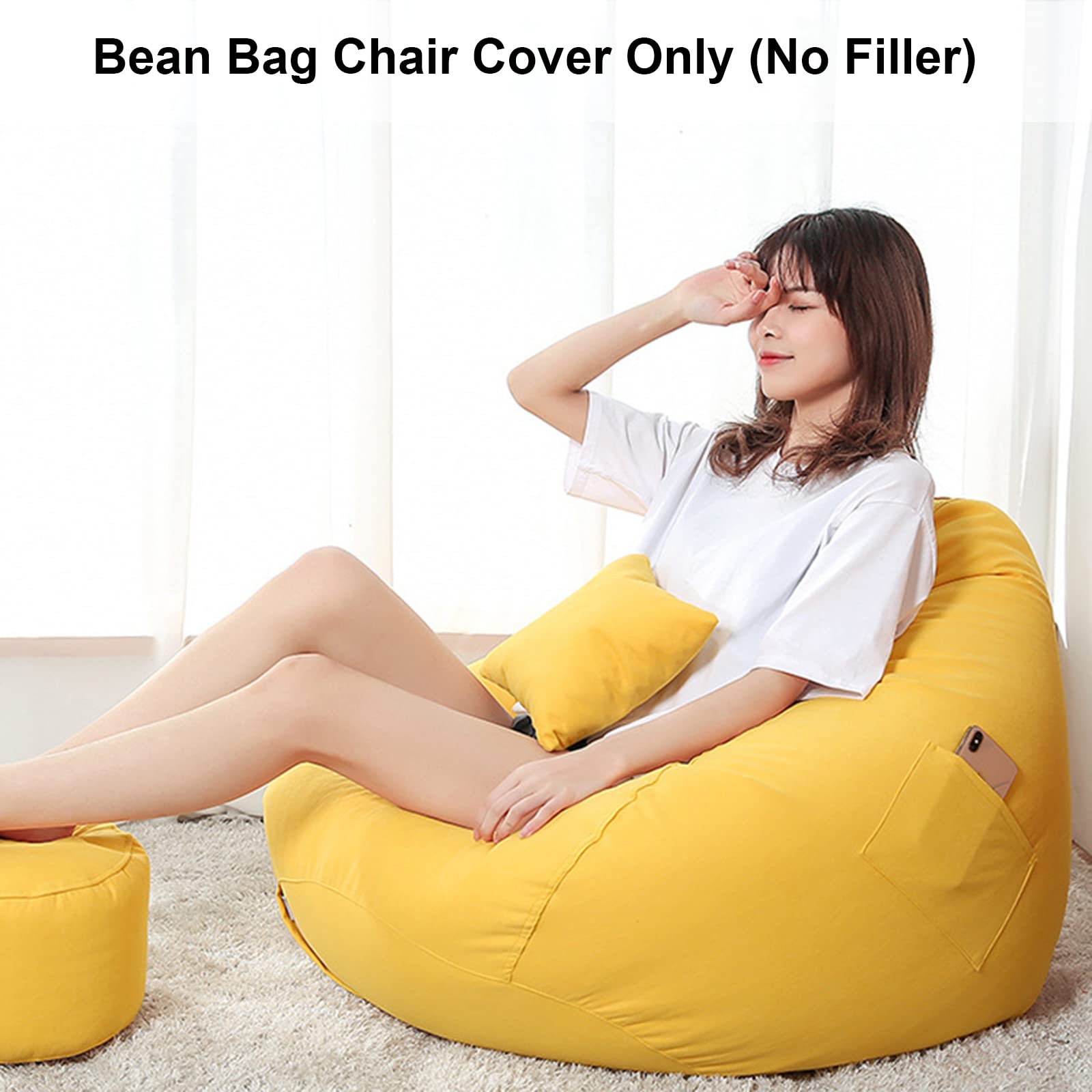 LDIW Fodera per Pouf a Sacco Senza Imbottitura Copertura per Poltrona Sacco in Cotone a Fibra Fine per Camera da Letto Soggiorno Interno,Chiaretto,90x110cm