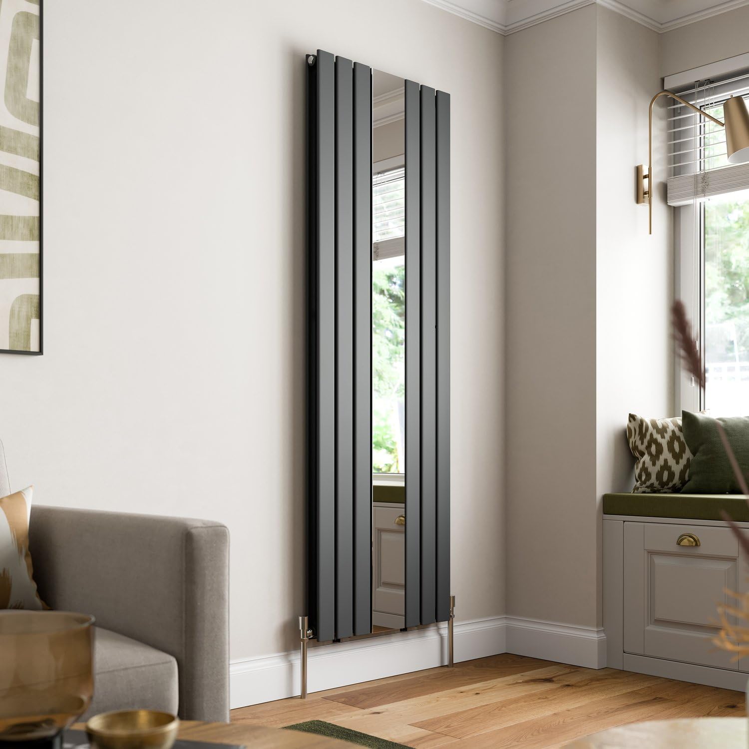 DuraTherm® 1800 x 600mm Anthracite Grey Vertical Designer Radiator with Mirror Double Column Flat Panel Modern Central Heating Bathroom Radiators