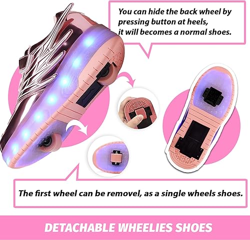 Miniatura 4 de LED Roller Skate Shoes for Kids Boys Girls Light Up Roller Sneakers with Detachable Wheels Rechargeable Flashing Wheeled Shoes