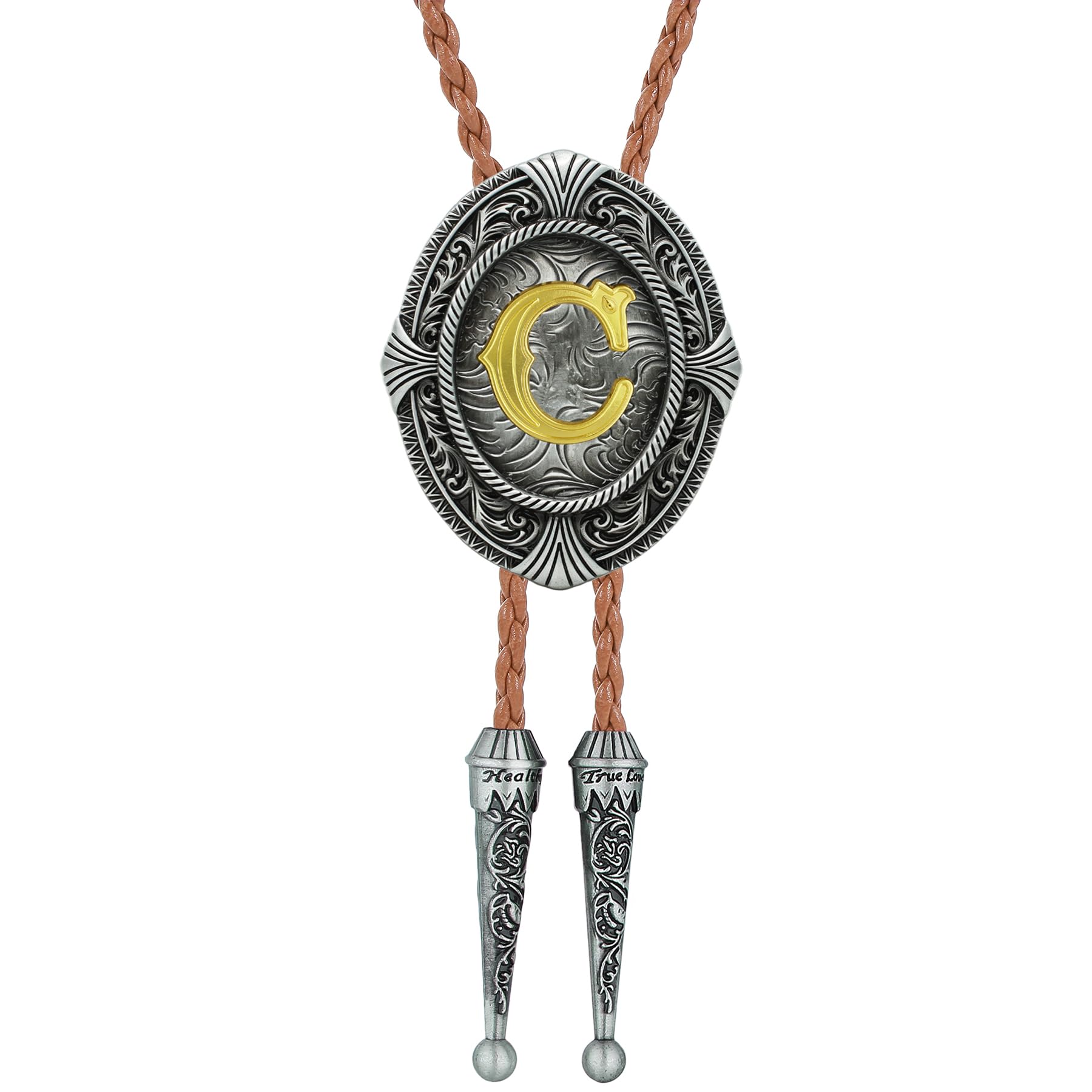 Btilasif Bolo Tie, Black/Brown Cowboy Tie Genuine Leather Necktie Western Necklace for Women, (with A-Z)