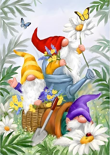 MXJSUA Diamond Painting Gnome Kits, 5D Spring Diamond Painting Kits for Adults Beginner, 5D Diamond Art Spring Kits Adults, Diamond Picture Gem Arts Painting Gnome and Sunflower 30x40cm for Home Decor