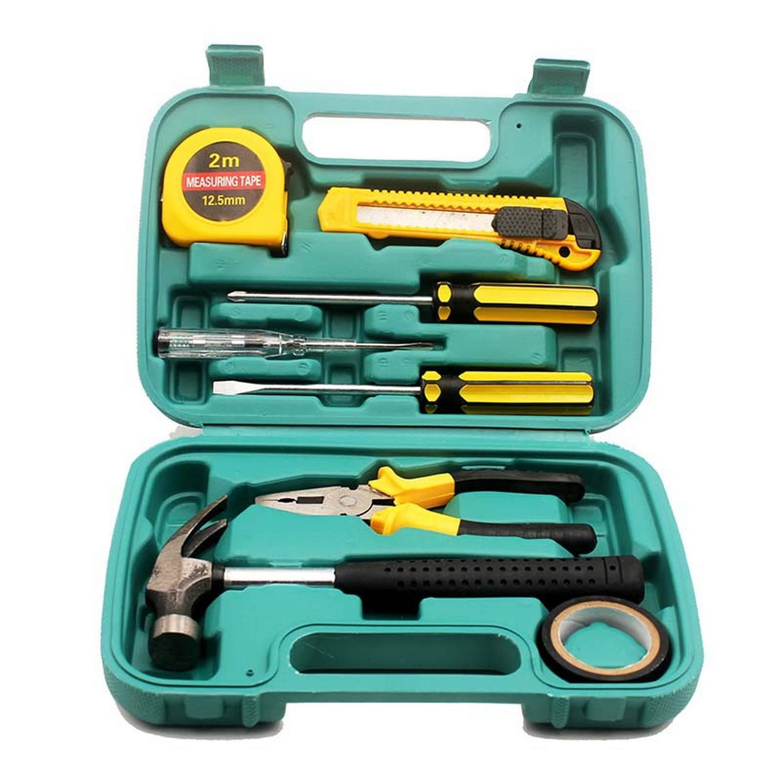 9 PSC General Household Hand Tool Kit with Plastic Toolbox Storage Case