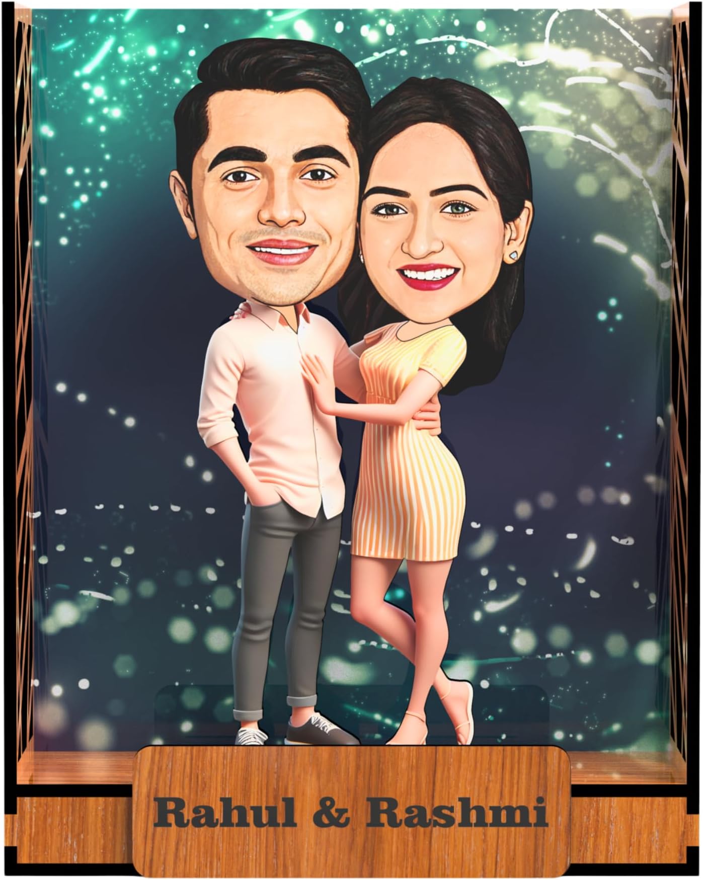 AVATAAR STUDIO Personalized Gift for Wife, Husband, Girlfriend, Boyfriend, Caricature Photo Frame Unique Design Customized Gift for Friends & Family (Couple 6) (MULTICOLOR, 10 INCHES) (MULTICOLOR, BOX)