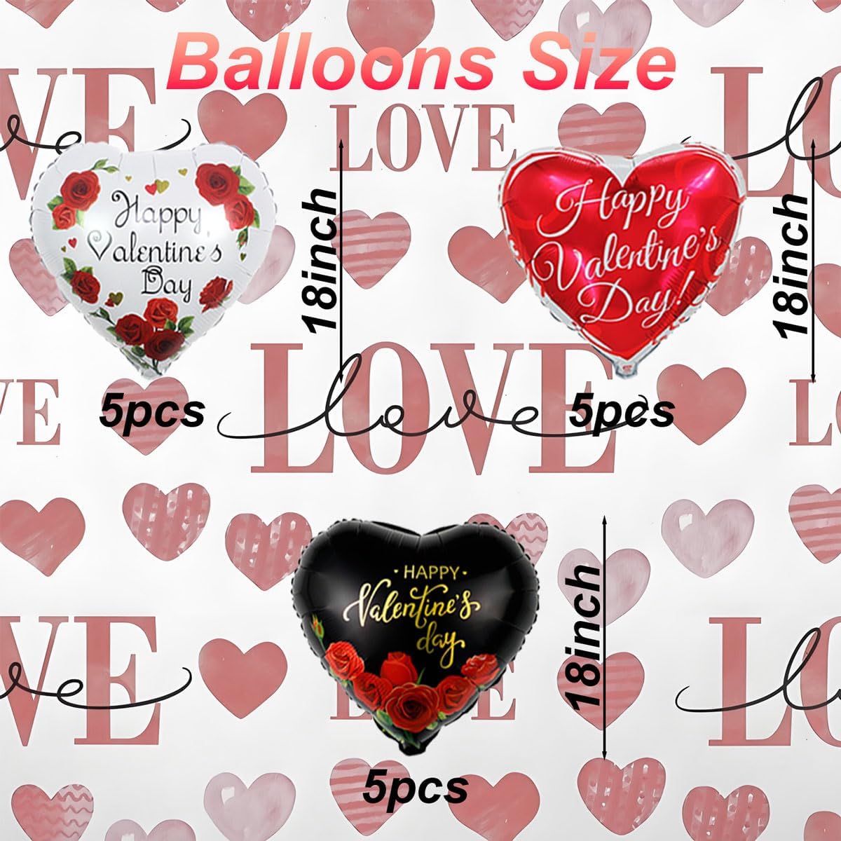 Happy Valentines Day Balloons - 15 Pcs Black White Red Heart Balloons for Valentines Day Decorations, 18 Inch Heart Shaped Balloons for Valentines Foil Balloons, Valentines Day Party Decorations - Image 7