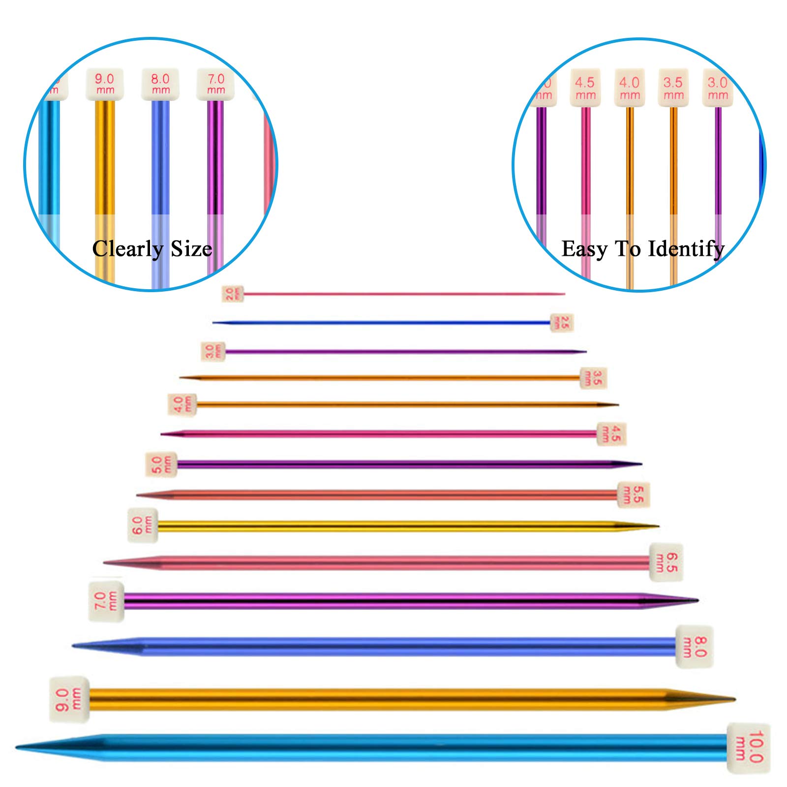 Set 14 Paires Aiguilles à Tricoter Coopay 35cm - Tailles 2mm à 10mm - Acier Inoxydable - Sac De Rangement Fleuri