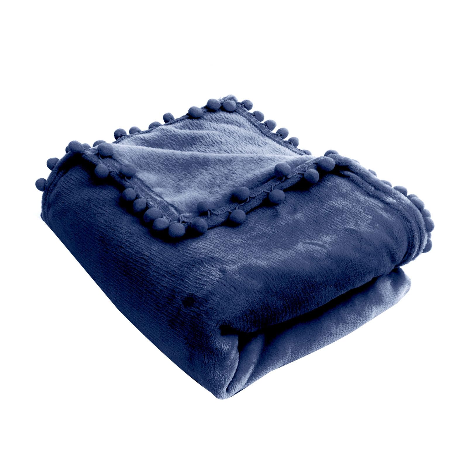 HGENAHGTF Fleece Blanket Pom Pom Fringe Tassels Throw Blanket Soft Fuzzy Comfortable Warm Blankets for Couch Sofa All Season Lightweight