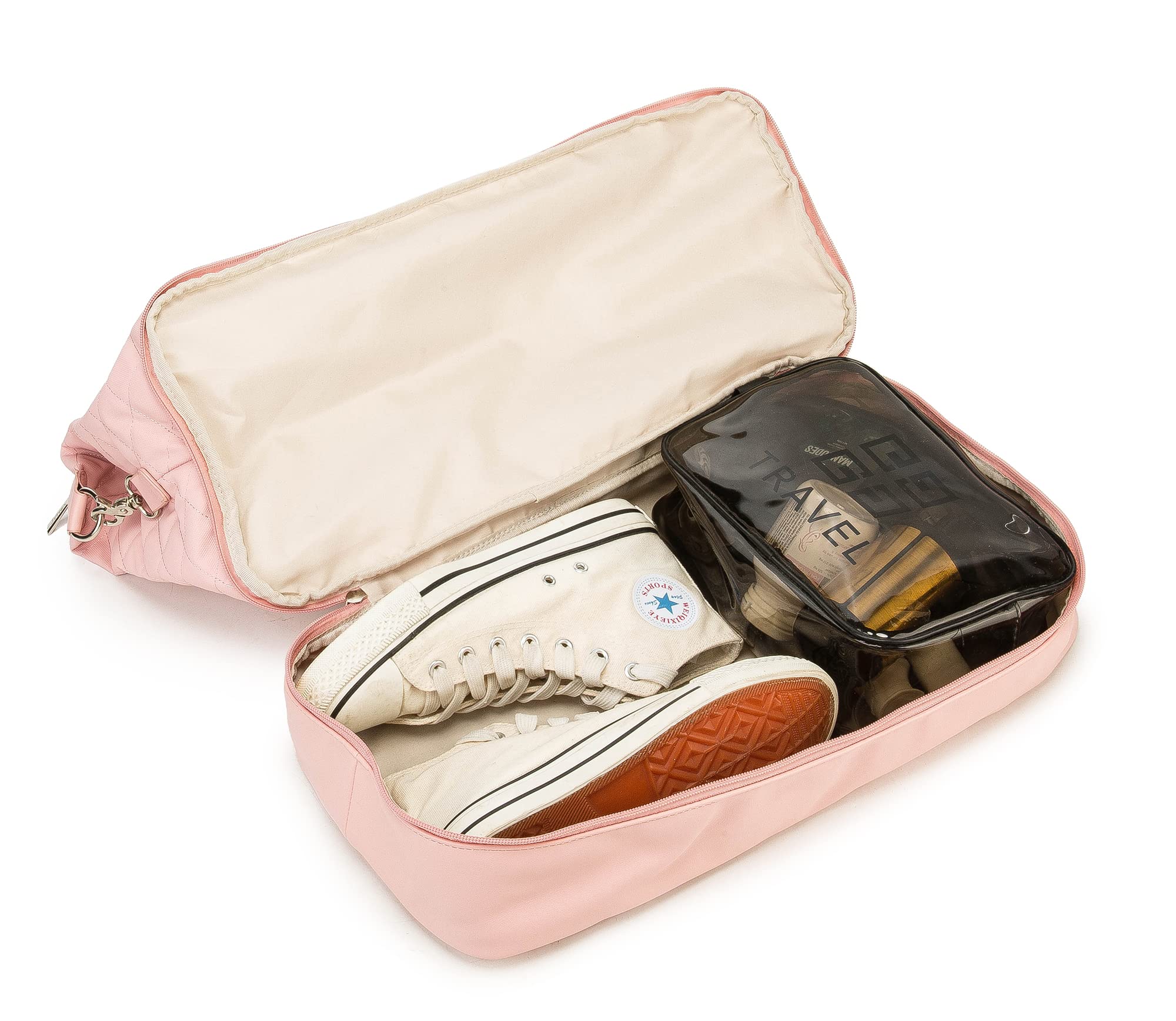 Kinmac Women's Travel Duffel Bag,Sports Gym Yoga Duffel Bag Weekender Overnight Totes Bag (Pink Embroider)