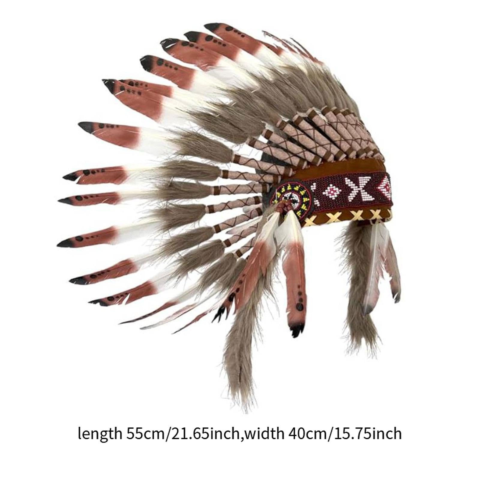 Tocado de plumas de jefe indio de 21.6 x 15.75 pulgadas para disfraz de Halloween, espectáculo de baile, fiesta de disfraces