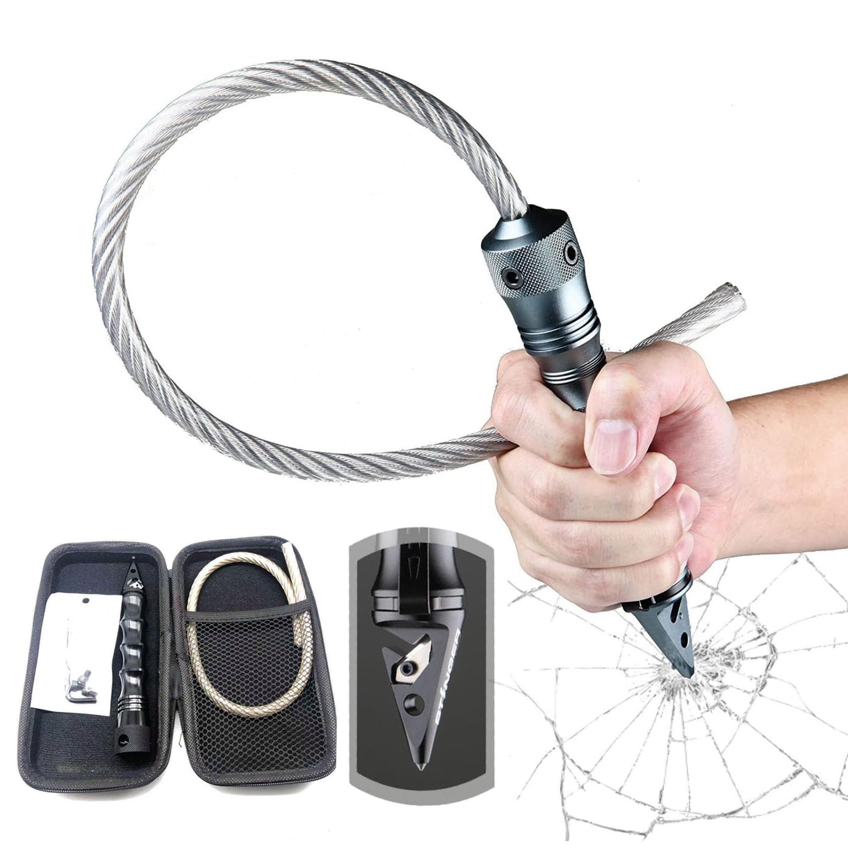 Générique Fouet d'autodéfense légal, Fouet Multifonctionnel Portable en Fil d'acier, Outils de sécurité pour briser Les vitres de Voiture -FRHZ02 (Fouet 73 cm)