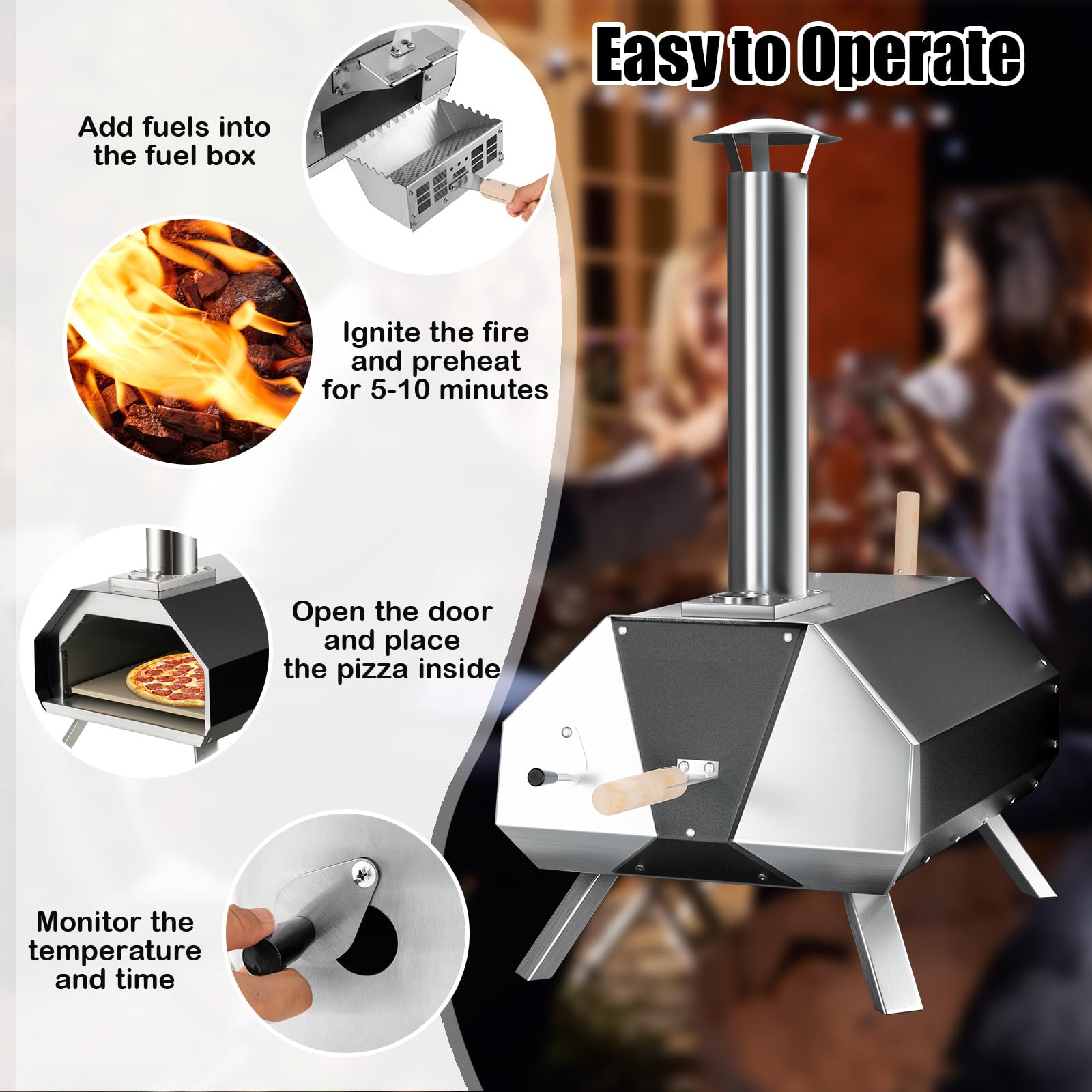 KOMFOTTEU Four à pizza d'extérieur portable 30,5 cm avec pierre pour barbecue camping