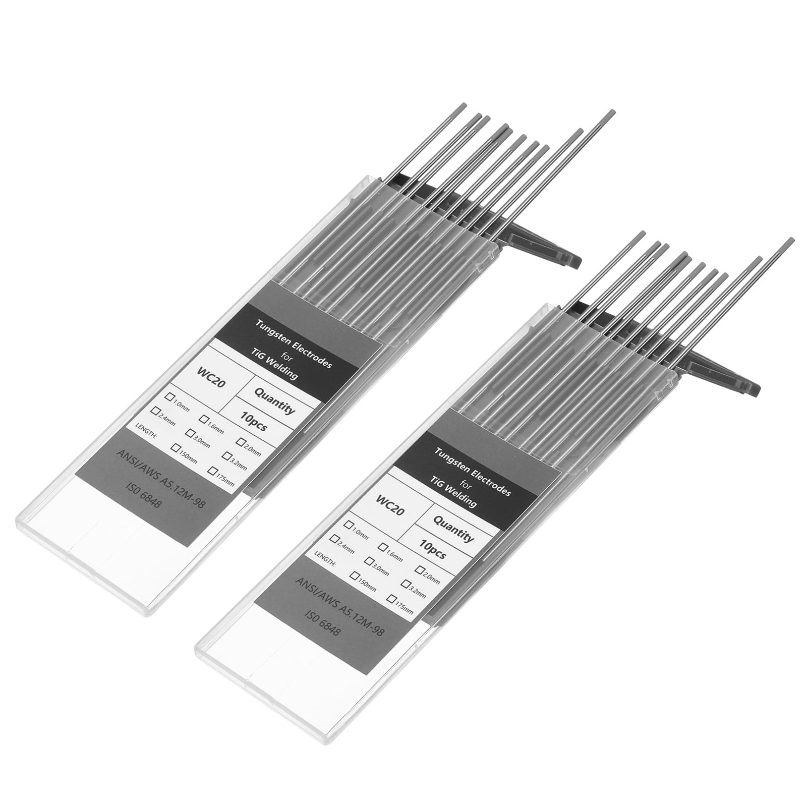 QUARKZMAN 20 Piezas De Electrodos De Tungsteno Para Soldadura TIG 3/32" X 7" 1.8-2.2% Para Soldadura De Acero Inoxidable, Soldadura De Aleación Y Magnesio, Manufacturera, Gris WC20