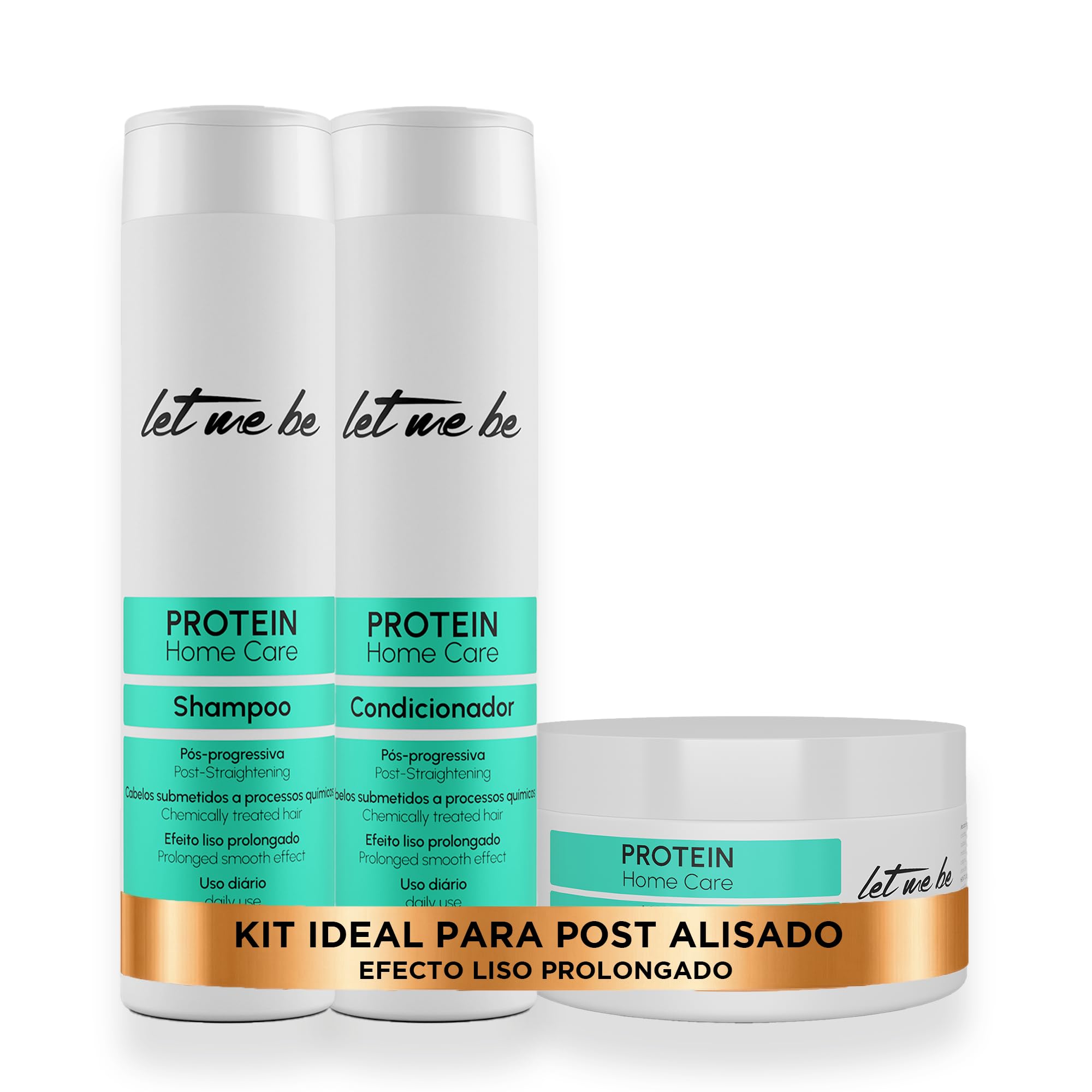 Let Me Be - Kit Protein Mantenimiento Liso Prolongado, Mantener y prolongar la alineación del cabello, Con colágeno hidrolizado y aminoácidos | 3 Productos (2x240ml, 250g)