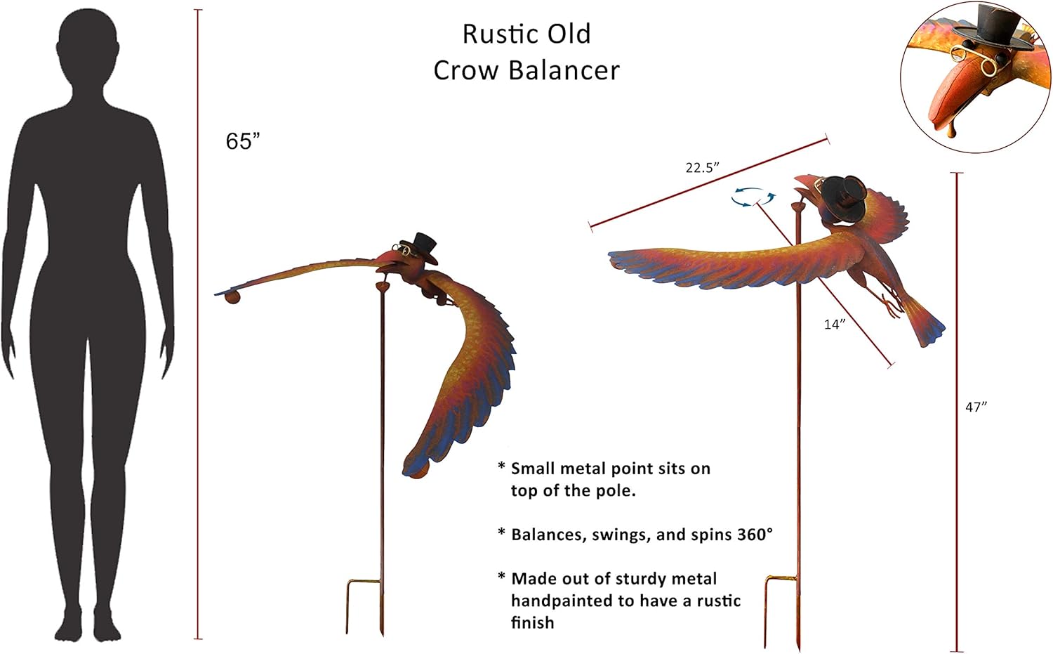 Continental Art Center Inc. CAC13651 Rustic Metal Balancing Stake, Brown