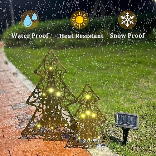 Miniatura 7 de ARTCOS Árbol de Navidad, 14 luces LED, energía solar, paisaje, camino, lámpara de ambiente blanco cálido para patio al aire libre, patio, pasarela,