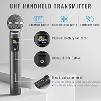 Vista 3 de Phenyx Pro Sistema de Micrófono Inalámbrico, Juego de Micrófono Inalámbrico de Metal con Micrófonos de Mano/Bodypack/Auricular/Pinza, 2 x 30