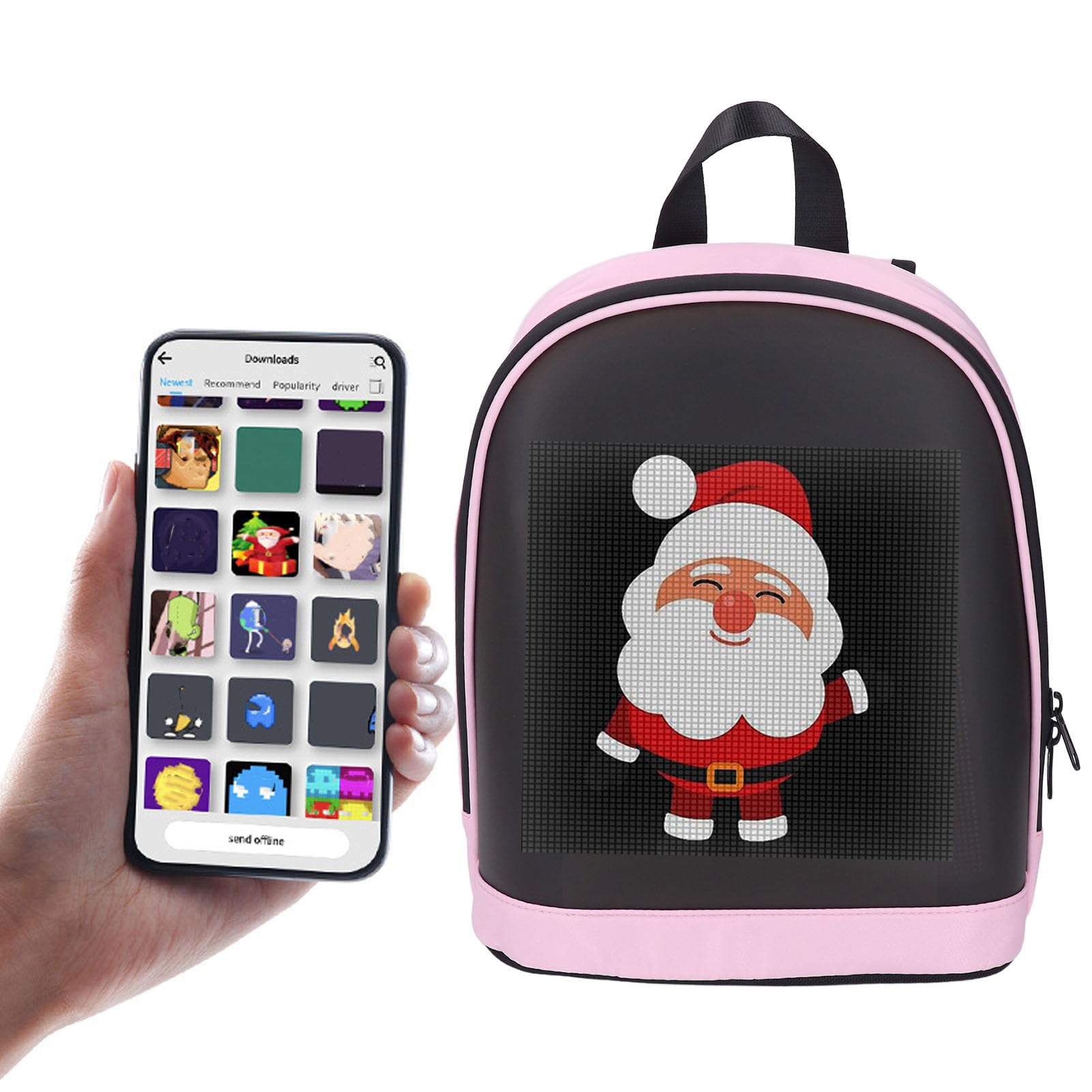 LED-Rucksack, Niedlicher 64x64 Vollfarbbildschirm Programmierbarer Laptop-Rucksack APP-Steuerung LED-Rucksack Texte Animationen Bilder anpassbare Anzeige DIY Mode Rucksack