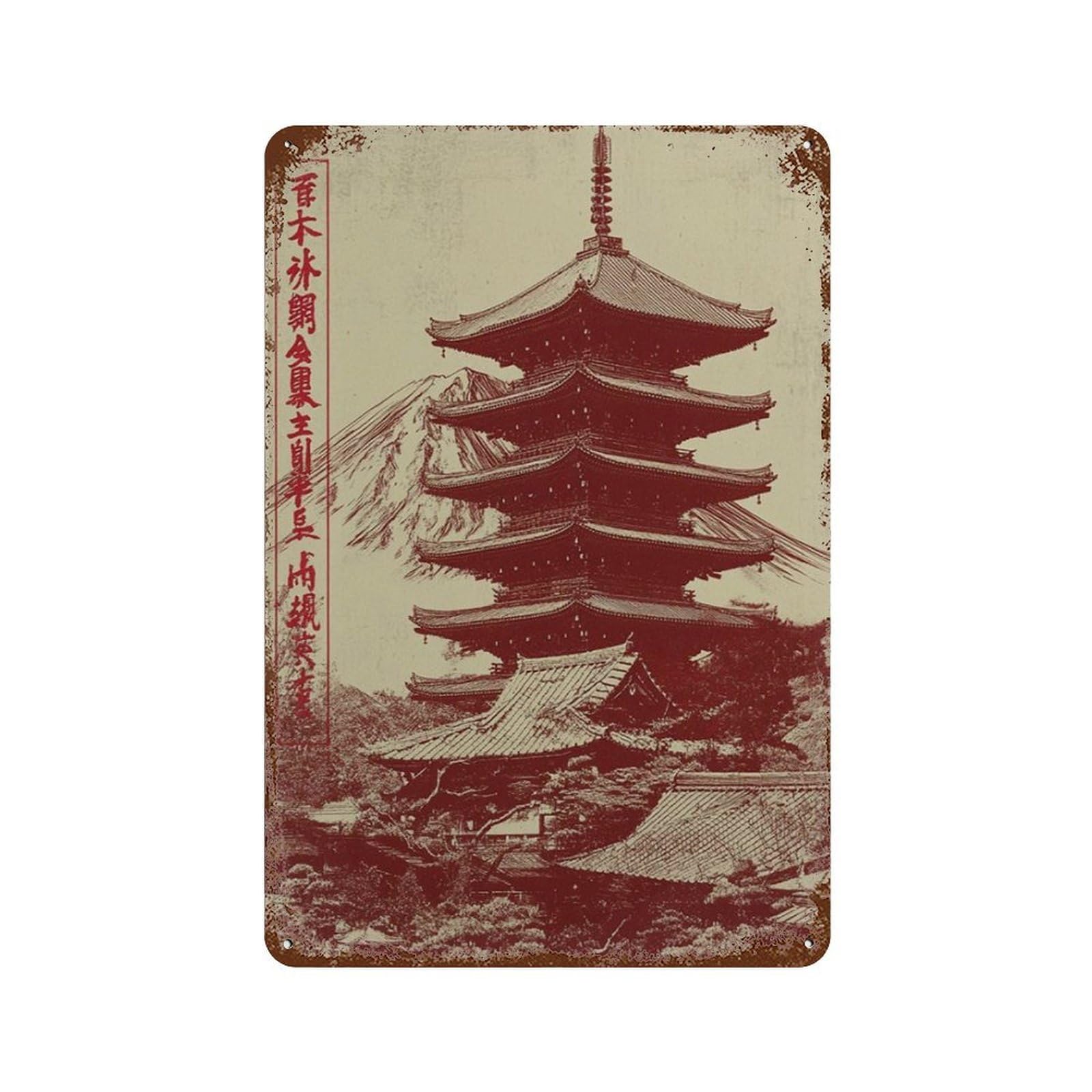 xiaoxiaoshen Japanese Pagoda Mount Fuji Temple Landscape Red Asian Work Wall Decor Art Metal Tin Poster Modern Home Decor Art Home Bar Shop Decorations Vintage Sign 30x20cm